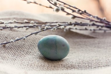 Söğüt dalları Paskalya yortusu yumurta bahar retro vintage seçici yumuşak odak bir bud