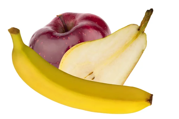 Яблочный банан груши изолированы на белом фоне диеты витамин завтрак обед обед здоровье домашней кухни органические эко низкий вес — стоковое фото
