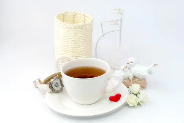 Čaj srdce na bílém podkladu organické eco zdravý život relaxace — Stock fotografie