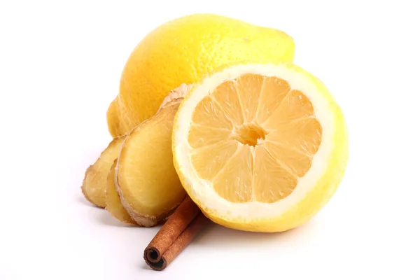 Lemon ginger cinnamon isolated on white background — Stock Photo, Image