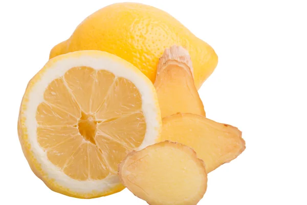 Limão e gengibre isolados em um fundo branco — Fotografia de Stock