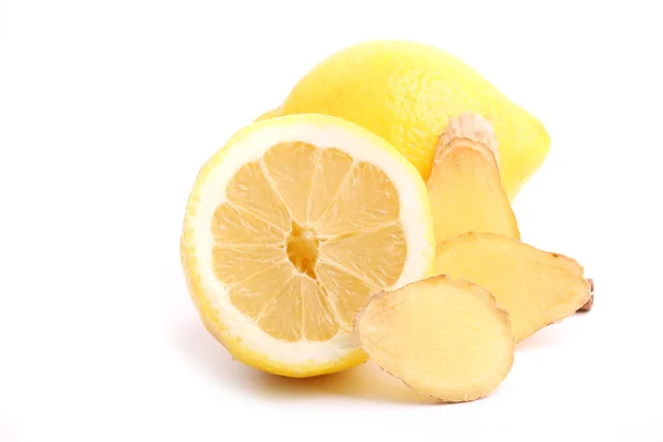 Lemon and ginger isolated on a white background — Stock Photo, Image