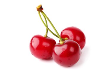 Beyaz arka plan çiftlik Organik ürün üzerinde izole üç kiraz