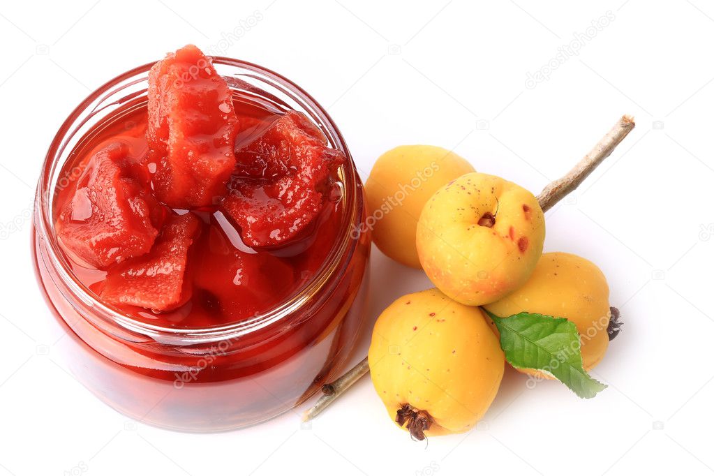 quince jam isolated on a white background