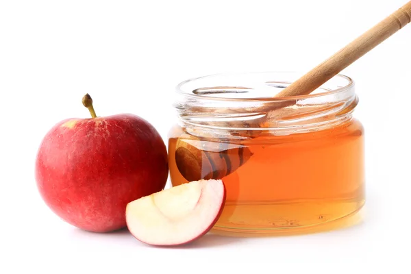 Manzana y miel aisladas sobre fondo blanco — Foto de Stock
