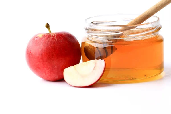 Manzana y miel aisladas sobre fondo blanco — Foto de Stock