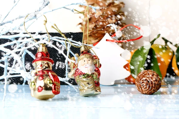 Christmas decoration on a light wooden background selective soft focus rustic style — Stock Photo, Image