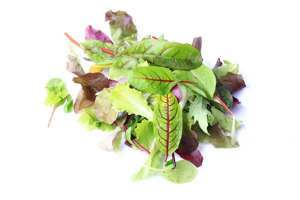 Keverjük össze az elszigetelt fehér háttér eco szerves egészséges életmódot zöld saláta — Stock Fotó