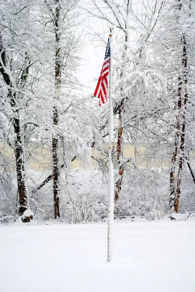 American Flag During a Snow Storm — Stock Photo, Image