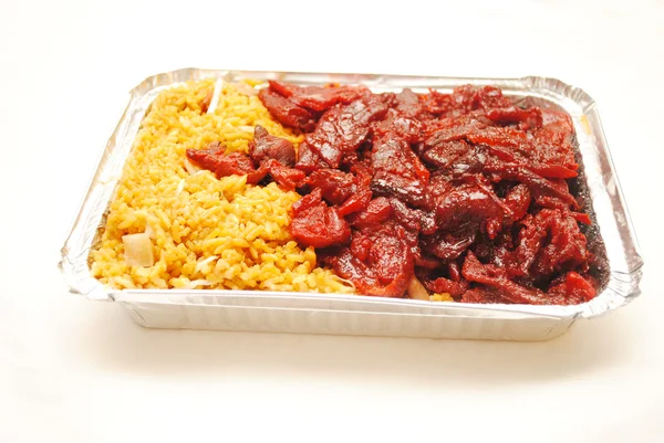 Chinese (American) Boneless Ribs with Pork Fried Rice in a Takeout Container — Stock Photo, Image