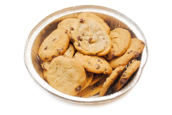 Chocolate Chip Cookies in a Foil Tin — Stock Photo, Image