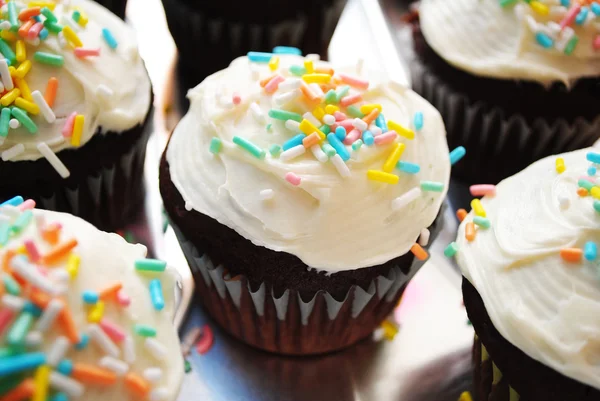 A Chocolate Cupcake with Vanilla Frosting Over White — Stock Photo, Image