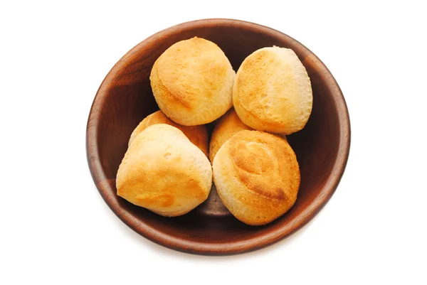 Baked Fresh Biscuits in a Wooden Bowl — Stock Photo, Image