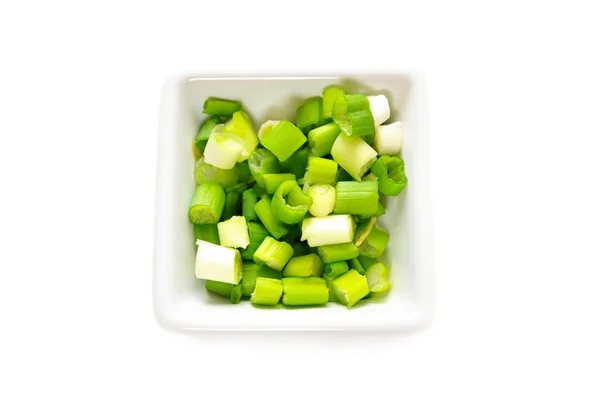 Flavorful Green Onion Sliced in a White Bowl — Stock Photo, Image