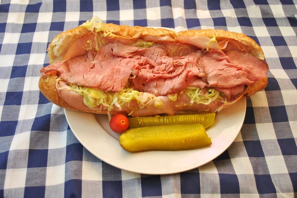 Large Meat Grinder with Pickles and a Cherry Tomato — Stok Foto