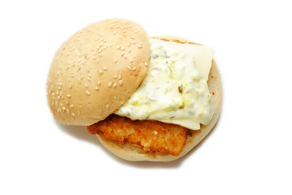 A Fish Sandwich Covered with Tartar Sauce — Stock Photo, Image