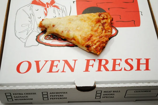 A Slice of Cheese Pizza on a Takeout Box — Stock Photo, Image