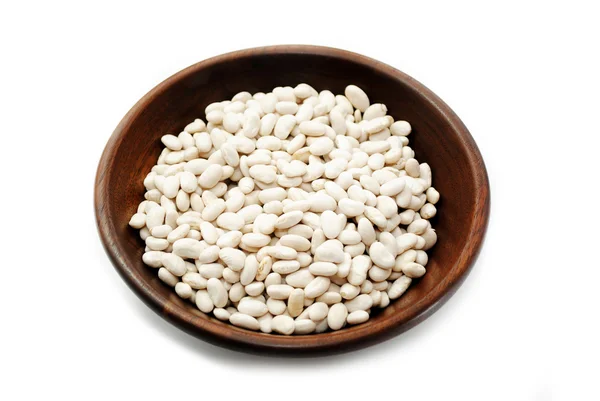 White Great Northern Beans in a Wooden Bowl — Stock Photo, Image