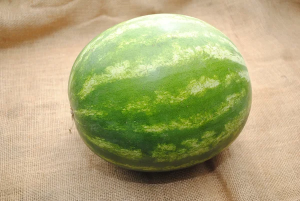 Fresh Harvested Whole Watermelon on Burlap — Stock Photo, Image