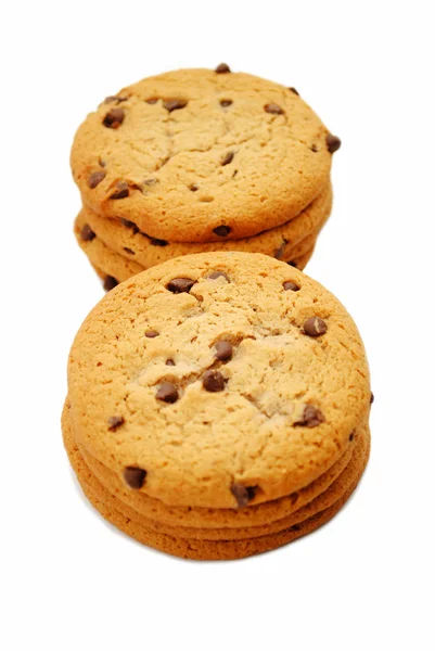 Stacked Chocolate Chip Cookies isolato su bianco — Foto Stock