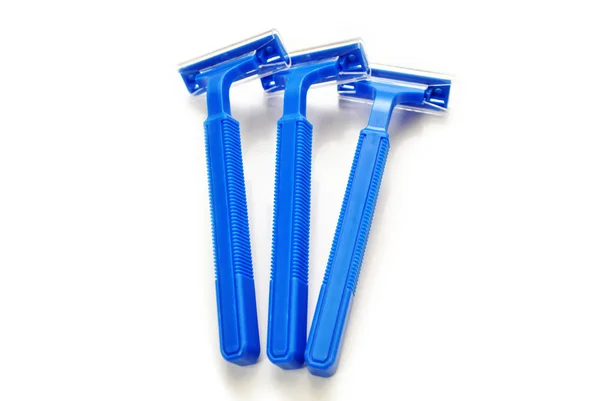 Blue Disposable Razors Isolated Over White — Stock Photo, Image