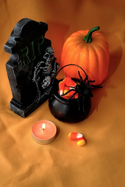 Spooky Halloween Decorations with Candy Corn — Stock Photo, Image