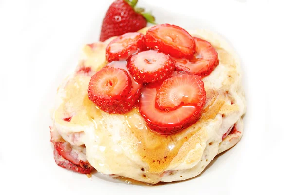 Pancakes Coved with Fresh Strawberries and Syrup — Stock Photo, Image