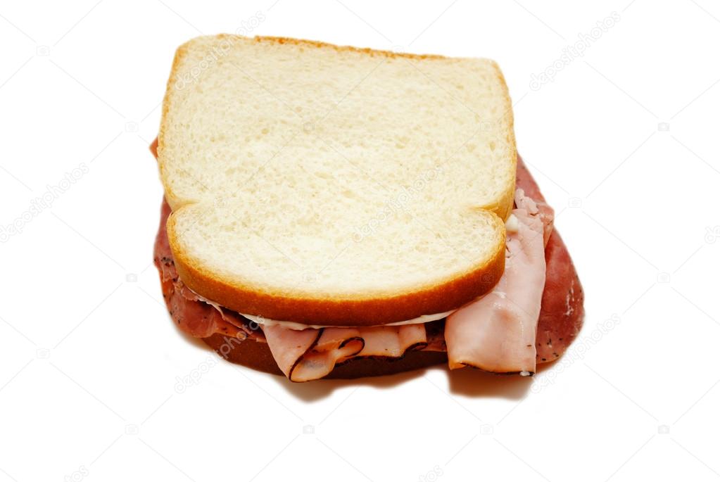 Ham and Roast Beef Sandwich Isolated on White — Stock Photo © bandd