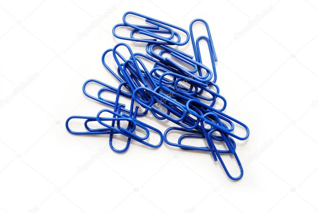 Dark Blue Paperclips Over a White Background