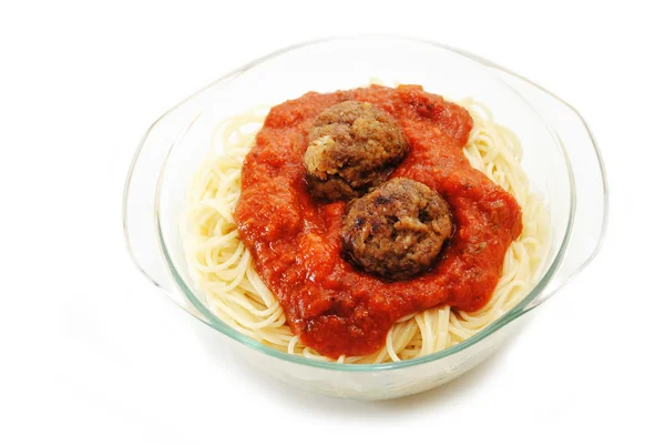 Spaghetti met saus en twee gehaktballen — Stockfoto