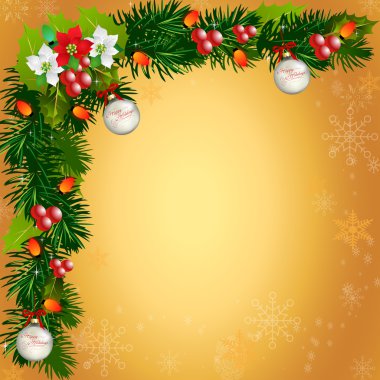 Noel-altın arka plan kırmızı Garland ile