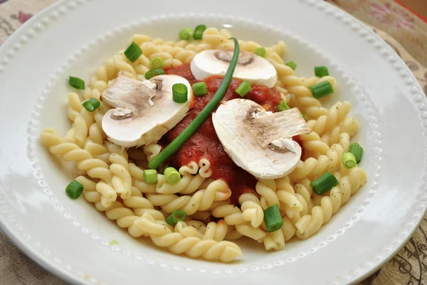 Gemelli with Scallions and Mushrooms — Stock Photo, Image