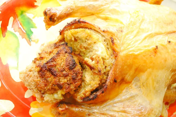 Close-Up of Bread Stuffing in a Roasted Turkey — Stock Photo, Image