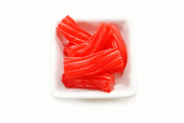 Cherry Licorice Pieces in a Small Bowl — Stock Photo, Image