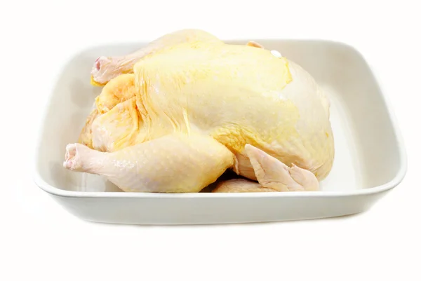 Whole Turkey in a White Roasting Pan — Stock Photo, Image