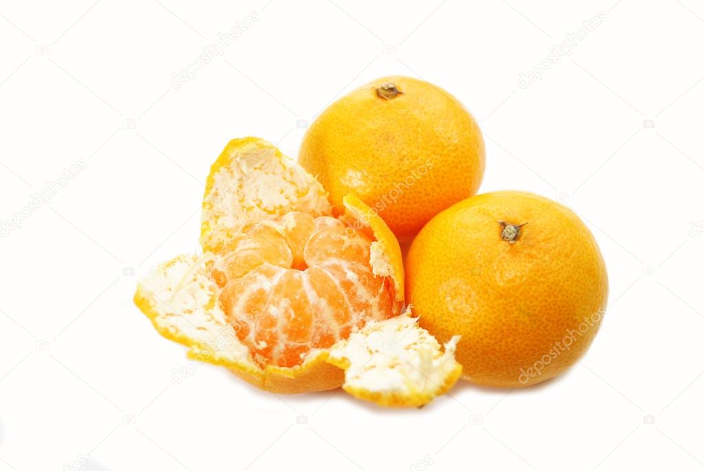 Eating Healthy Organic Tangerines Over White