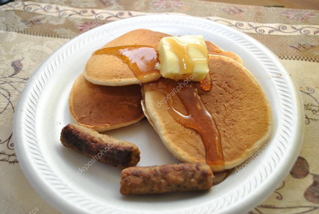 Delicious Breakfast of Pancakes and Sausage
