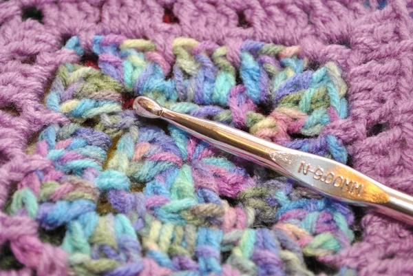 Granny Square with a Crochete Hook — Stock Photo, Image