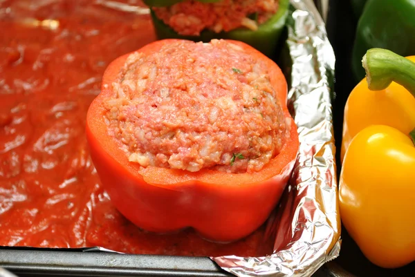 Stuffed Red Pepper Ready for the Oven — Stock Photo, Image