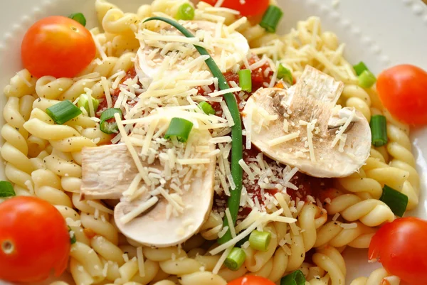 Fancy Pasta Dinner with Mushrooms & Onions — Stock Photo, Image