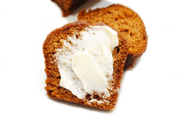 Butter Spread Onto a Slice of Pumpkin Bread — Stock Photo, Image