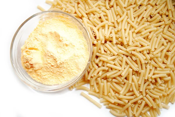 Powdered Cheese and Uncooked Pasta-Fastfood — Stock Photo, Image