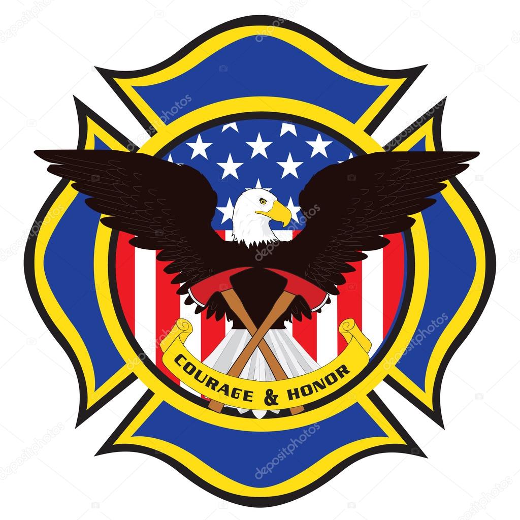 Fire Fighter Emblem with Eagle and Axes