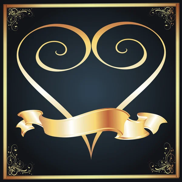 Gold Heart & Ribbon Over a Dark Gradient Background — Stock Vector