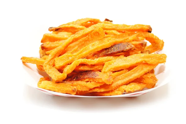 Słodkie ziemniaki frytki w wyjąć pojemnik — Zdjęcie stockowe
