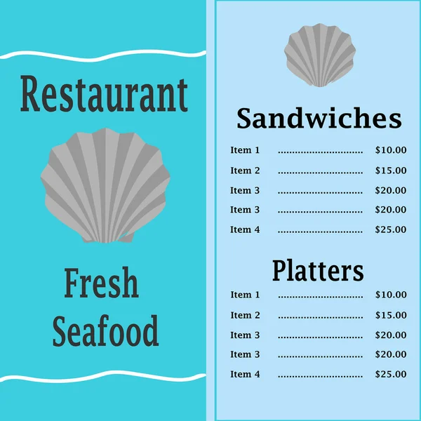 Tial Seafood Menu with a Scallop Shell — стоковий вектор