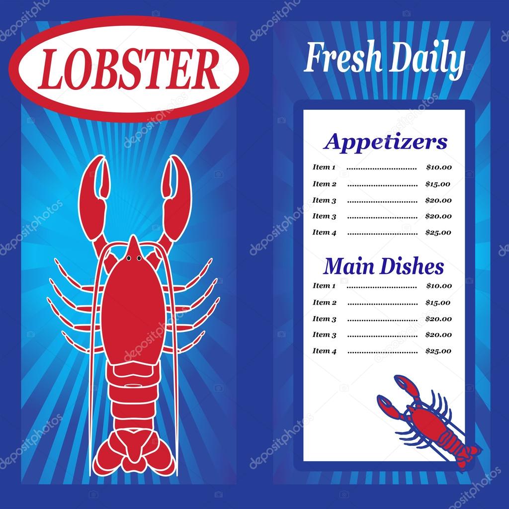 Seafood Menu in Blue with a Lobster