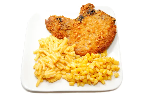 Crispy Porkchop with Mac & Cheese and Corn — Stock Photo, Image