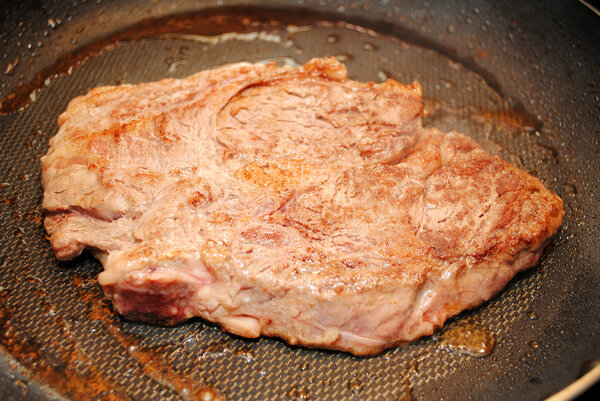 Searing a Prime Rib Steak in a Fry Pan