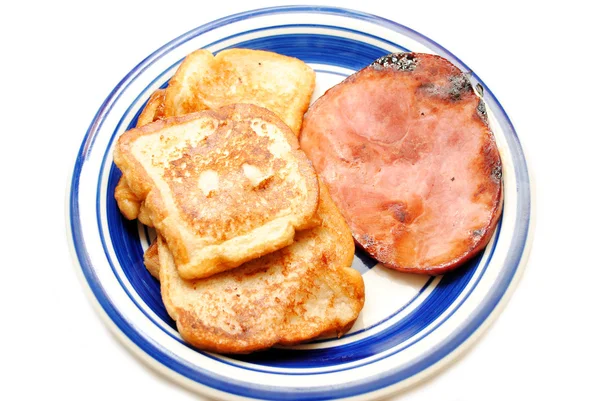 French Toast Served with a Slice of Breakfast Ham — Stock Photo, Image